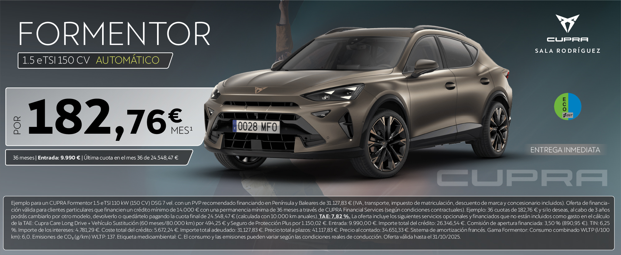 ¡Ofertón! Nuevo CUPRA Formentor hibrido por 183€/mes*